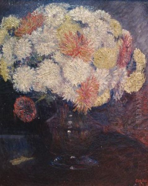 White Chrysanthemums In A Vase - view 1
