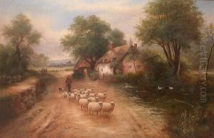 Extensive Country River Landscape At Dusk With Cattle In The Foreground; And A Companion by J. Cordwell