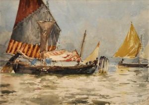 Sailing Ships On The High Sea by Augusto Corelli