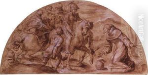 The Meeting Of Saints Benedict And Totila by Belisario Corenzio