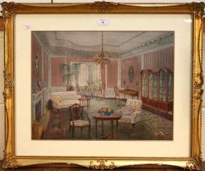Study Of Aregency Interior With Hepplewhite Style Furniture by Charles Essenhigh Corke