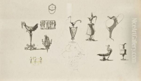 Etudes De Divers Vases A L'antique Et De Bijoux - view 1