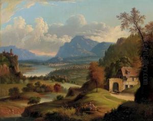 A Panoramic View Of A Valley In The Mountains With A River In The Distance