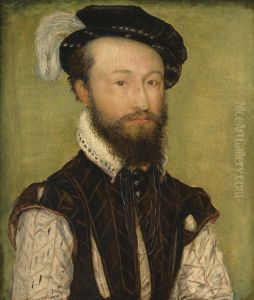 Portrait Of A Man, Half Length, In A Slashed Jerkin Over A Whitedoublet In A Black Feathered Cap Portrait Of A Man, Half Length, In A Slashed Jerkin Over A Whitedoublet In A Black Feathered Cap