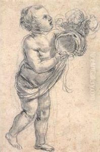 Putto Portant Un Casque by Michel I Corneille