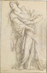 Standing Female Figure, With A Slight Sketch Of A Kneelingattendant by Michel Corneille II