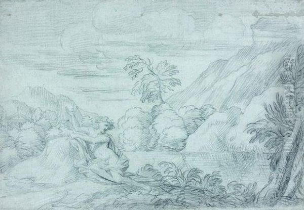 Paysage Avec Une Nymphe Au Bord De L'eau - view 1