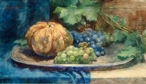 A Still Life With Grapes And A Pumpkin by Cornelie Josephine Wilhelmina Slager