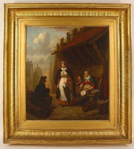 Young Woman,fisherman And Fish Mongers