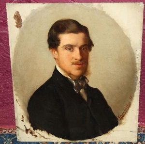 Oval Portrait Of A Gentleman Wearing A Black Coat