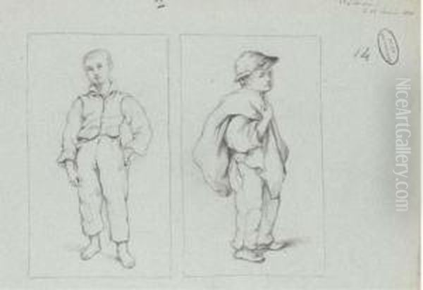 Deux Soldats Creusant Des Tranchees Dans Un Paysage; Et Deux Etudes De Garcon - view 1