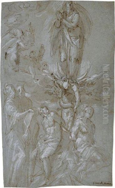 The Immaculate Conception, With Adam And Eve And The Serpent Andtwo Standing Saints - view 1
