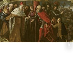 Il Doge Alvise Mocenigo Consegna A Sebastiano Venier Il Bastone Del Comando by Leonardo Corona