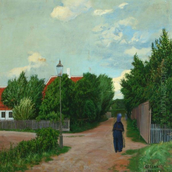 Summer Landscape With Older Woman On A Path - view 1