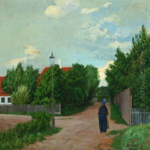Summer Landscape With Older Woman On A Path by Poul Corona