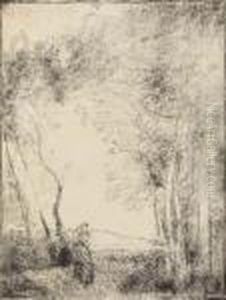 Jeune Mere A L'entree D'un Bois by Jean-Baptiste-Camille Corot