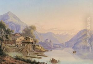 Abendliche Partie Am Brienzersee Mit Blick Gegen Diekirche.