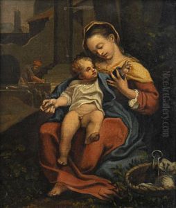 The Madonna And Child, With Saint Joseph In The Background by Antonio Allegri da Correggio