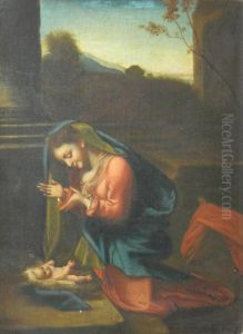 The Virgin Adoring The Christ Child by Antonio Allegri da Correggio