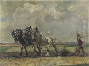 Pflugender Bauer Mit Schimmel Und Braunem by Josef Correggio
