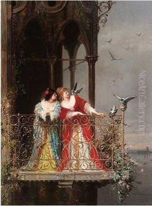 Two Ladies On A Balcony by Arnoldo Corrodi