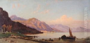 Paesaggio Lacustre Con Barca In Primo Piano