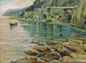 A Mediterranean Bay At Sunset by Giacinto Corsi Di Bognasco