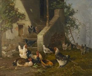Chickens In A Barnyard by P.R. Corter