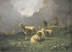 Landschaft Mit Schafen Und Schaferin. by Antonio Cordero Cortes