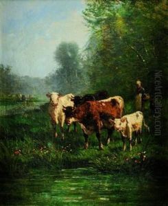 Bergere Menant Ses Vaches A L'abreuvoir by Andres Cortes