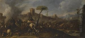 A Battle Scene Before A Fortified Town