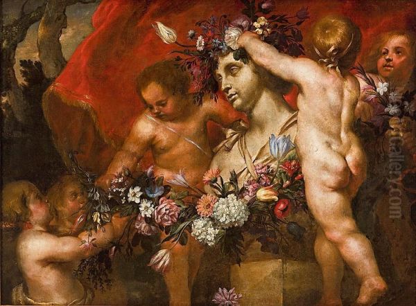 Putti Adornando Un Busto De Flora - view 1