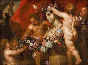 Putti Adornando Un Busto De Flora by Guglielmo Cortese Il Borgognone