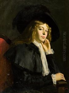 Ritratto Di Gentildonna Con Cappello Di Piume by Camillo Corti