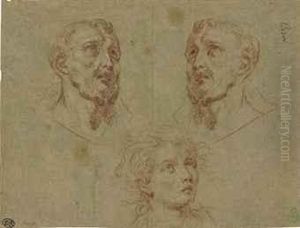 The Heads Of Two Monks And A Young Boy by Domenico Corvi