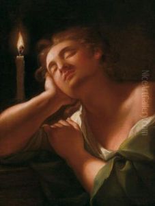 Domenico Corvi Giovinetto Dormiente Alla Luce Di Una Candela by Domenico Corvi