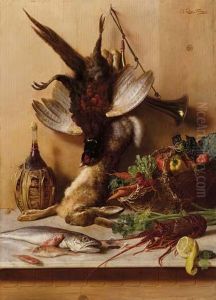 Natura Morta Con Pesci, Fiaschetta Ecacciagione by Oreste Costa
