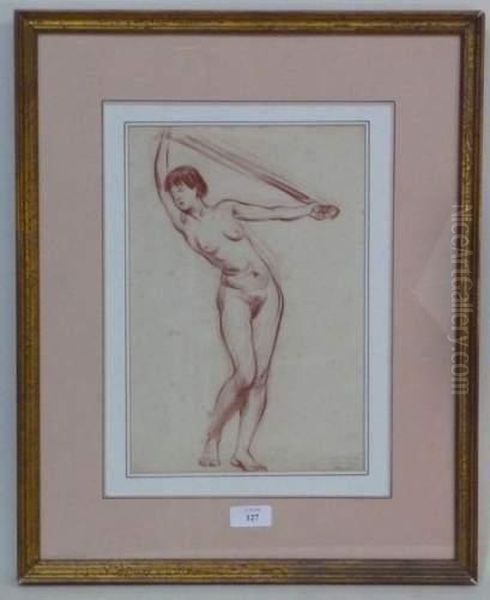 Femme Nue Tenant Une Echarpe - view 1