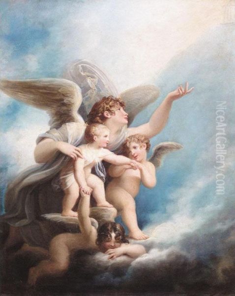 An Angel And Putti Accompanying A Child's Soul To Heaven - view 1