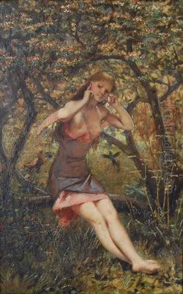 Portrait Of A Girl Seated Full-length In Woodland - view 1