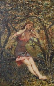 Portrait Of A Girl Seated Full-length In Woodland by Pierre-Auguste Cot