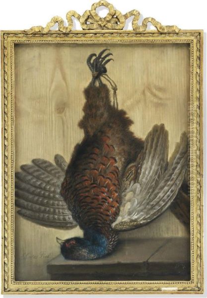 Hanging Game Birds, Including A Cock Pheasant, A Jay And Two Pheasants - view 1