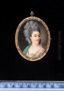 A Lady, Wearing Pink Dress With White Trim And A Green Robe Draped Across Her Left Shoulder, Her Hair Powdered And Adorned With Strands Of Pearls. by Samuel Cotes