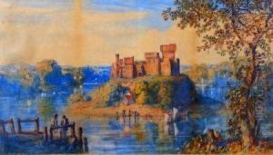 Lakeland Scene With Castle And Figures by John Joseph Cotman