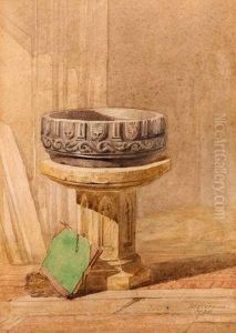 Font, Great Plumstead Church by Miles Edmund Cotman