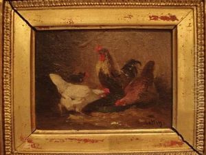 Poules Et Coq by Eugene Cottin