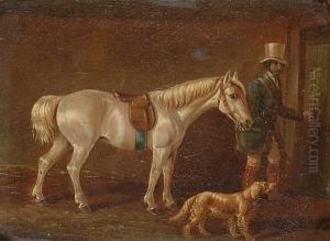 A Huntsman With A Grey Pony And His Gundog; A Saddled Pony And A Gundog by Henry S. Cottrell