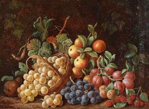 Nature Morte Aux Pommes, Prunes Et Raisins. by Gustave-Emile Couder