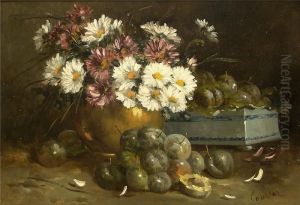 Stillleben Mitasternstraus In Einer Vase Und Reineclauden by Gustave-Emile Couder