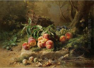 Peches Et Panier De Raisin Dans Un Sous-bois by Gustave-Emile Couder